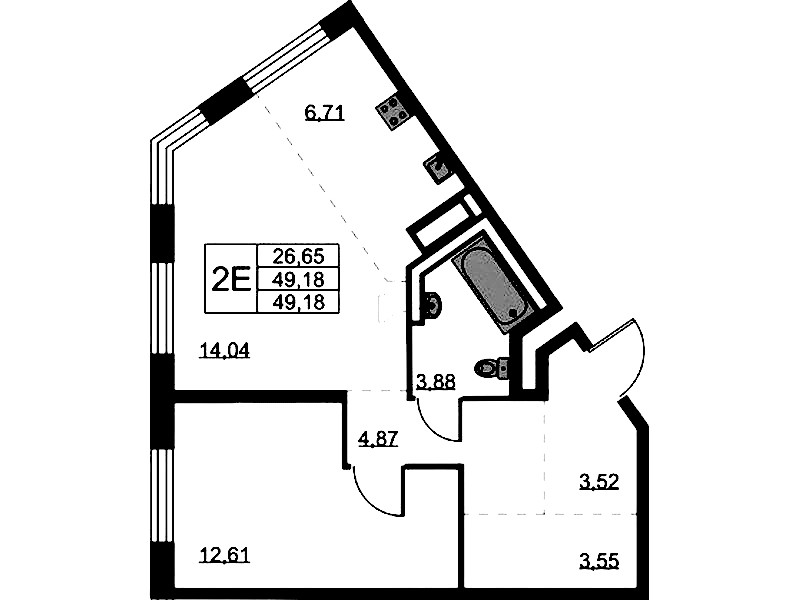 1-комнатная квартира 49.18 м², 5/9 эт., ЖК «Квартал Лаголово»